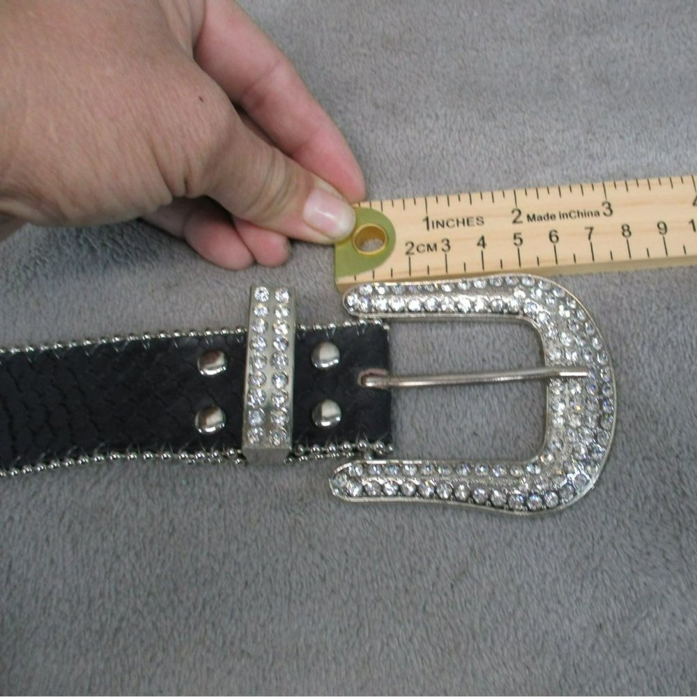 Belt Womens Small Black Rhinestone Studded Western - Picture 8 of 10